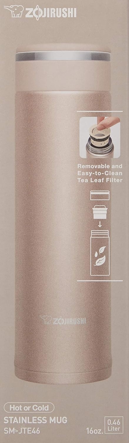 image:imageZojirushi Stainless Steel Travel Mug with Tea Leaf Filter 16Ounce046Liter Deep BluePink Champagne